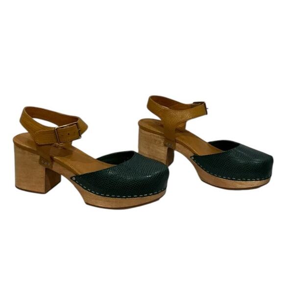 Charlotte Stone Maude Leather Platform Clogs Emerald And Caramel Size 8 - Picture 10 of 15